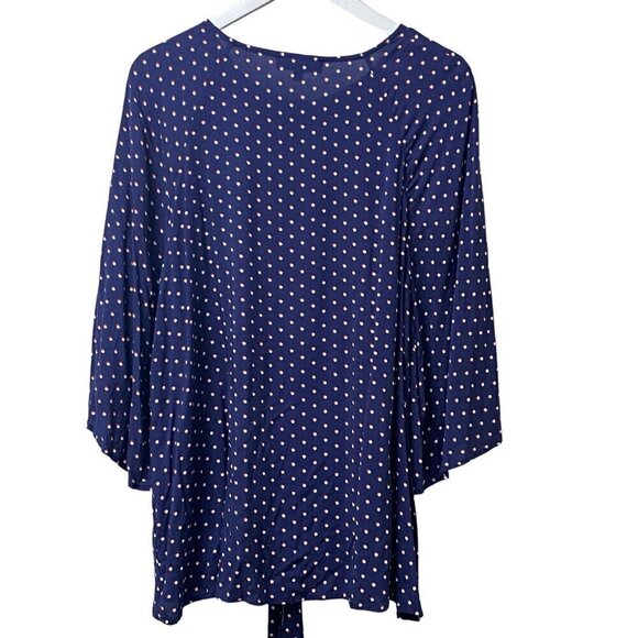 FRED DAVID Blouse Plus Size 1X Rayon Womens Top 3/4 Sleeve Navy Red Dot NWT - Picture 5 of 12